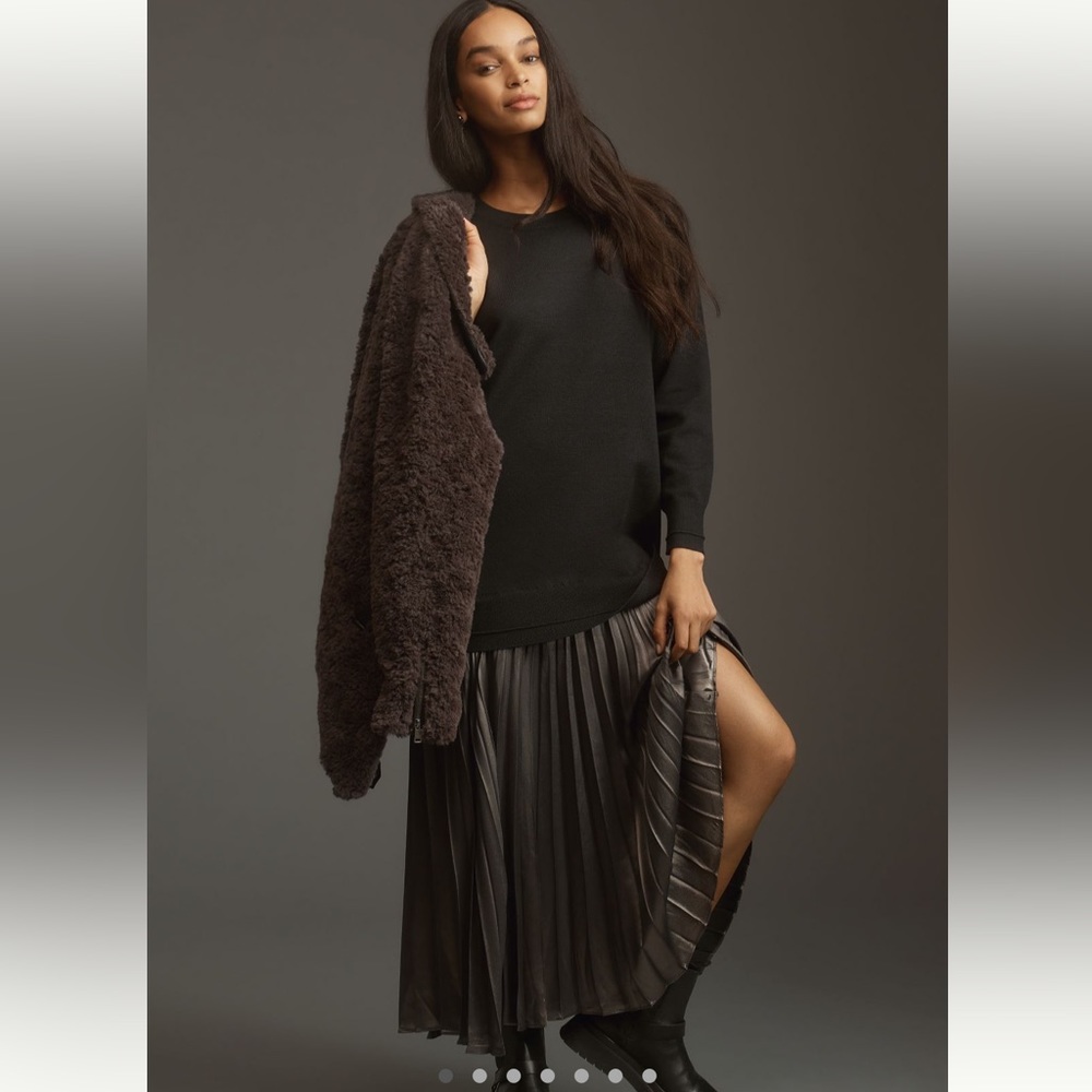 ISO Anthro Long-Sleeve Pleated Twofer Sweater Midi Dress XSmall